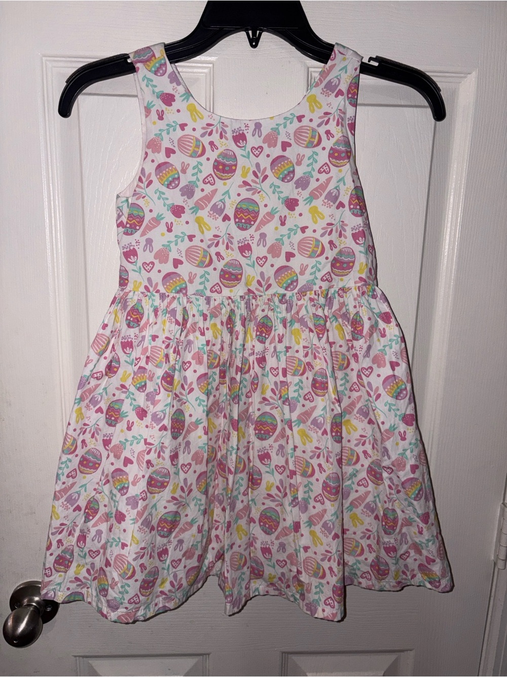 Girls' Easter Print Sleeveless Dress - White with Pastel Pink & Multicolor
